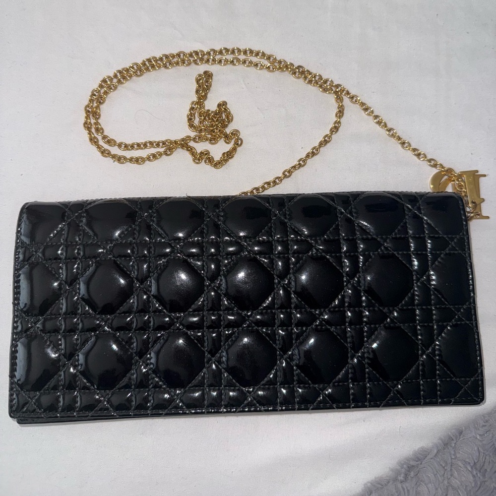 Christian Dior Lady Dior Cannage Patent Leather Long Wallet